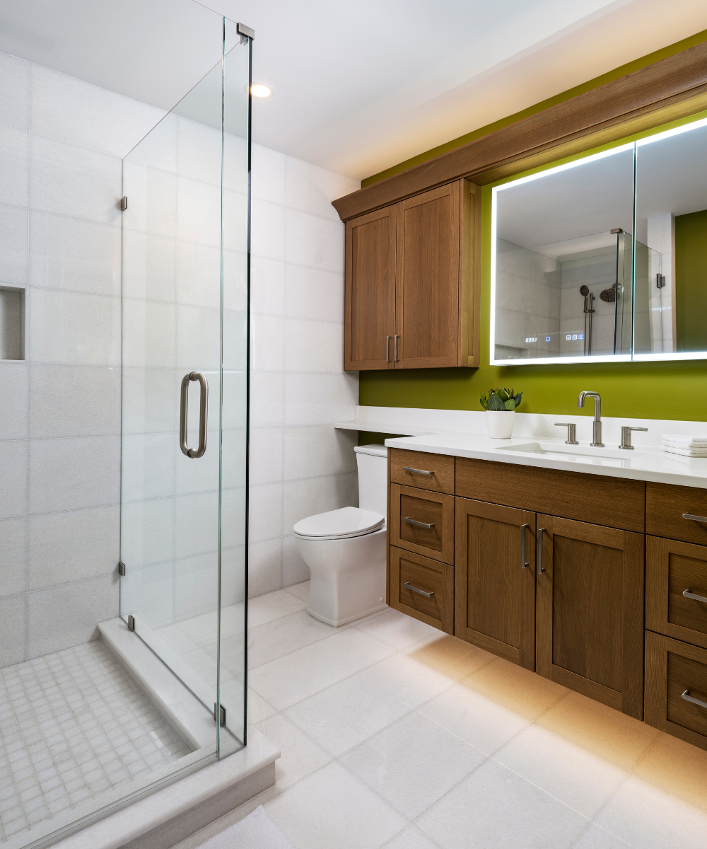 natural white oak vanity and built ins