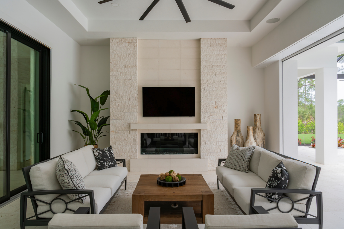 Covered Porch with Fireplace Custom Outdoor Entertaining Sarasota FL